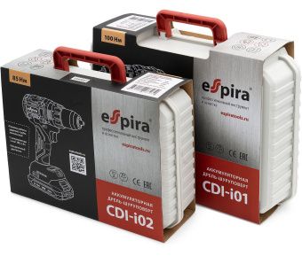 Дрель-шуруповерт Espira CDI-i01 100Н*м,2 акк.4 А*ч Li-ion 18 В+З/У,быстр.патр 13 мм,бесщ.дв., 2.3кг