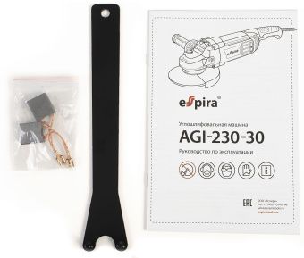 УШМ Espira AGI-230-30 230 мм 220-240В,50/60 Гц, мощность 3000Вт, 6600 об/мин, 6.5 кг