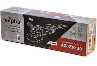 УШМ Espira AGI-230-30 230 мм 220-240В,50/60 Гц, мощность 3000Вт, 6600 об/мин, 6.5 кг